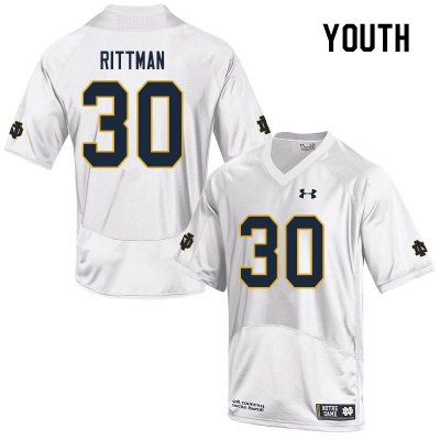 Notre Dame Fighting Irish Youth Jake Rittman #30 White Under Armour Authentic Stitched College NCAA Football Jersey HSR8799OB